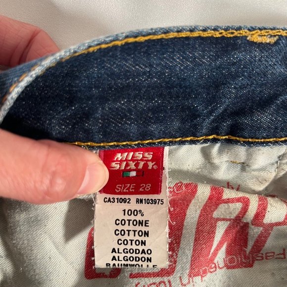 MISS SIXTY Vintage Distressed Denim Jeans Y2K Medium Dark Wash Orange Zipper 28 - Picture 4 of 16